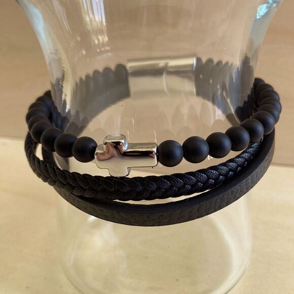 Leather Cross Bracelet - Picture 1 of 4